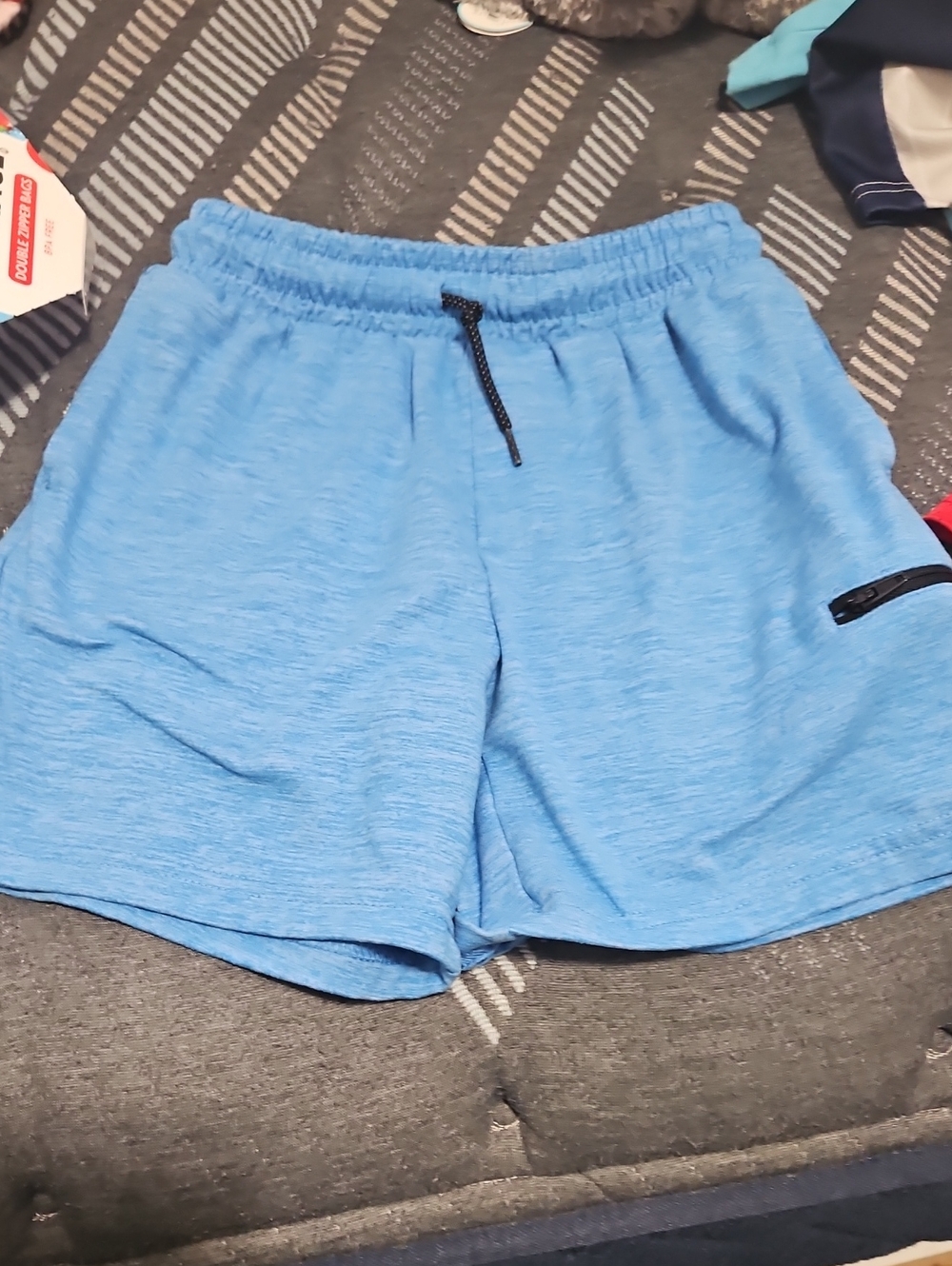 Boys Light Blue Athletic Shorts with Drawstring